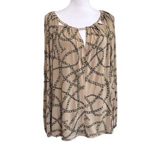 MICHAEL‎ Michael Kors Chain Print Blouse With Gold Chain Neckline Detail Classic